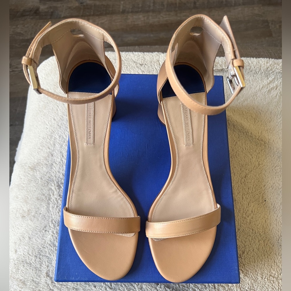 NWT Stuart Weitzman Nudist Bambi Nappa Sandals – Tan Ankle Strap Heels 10.5